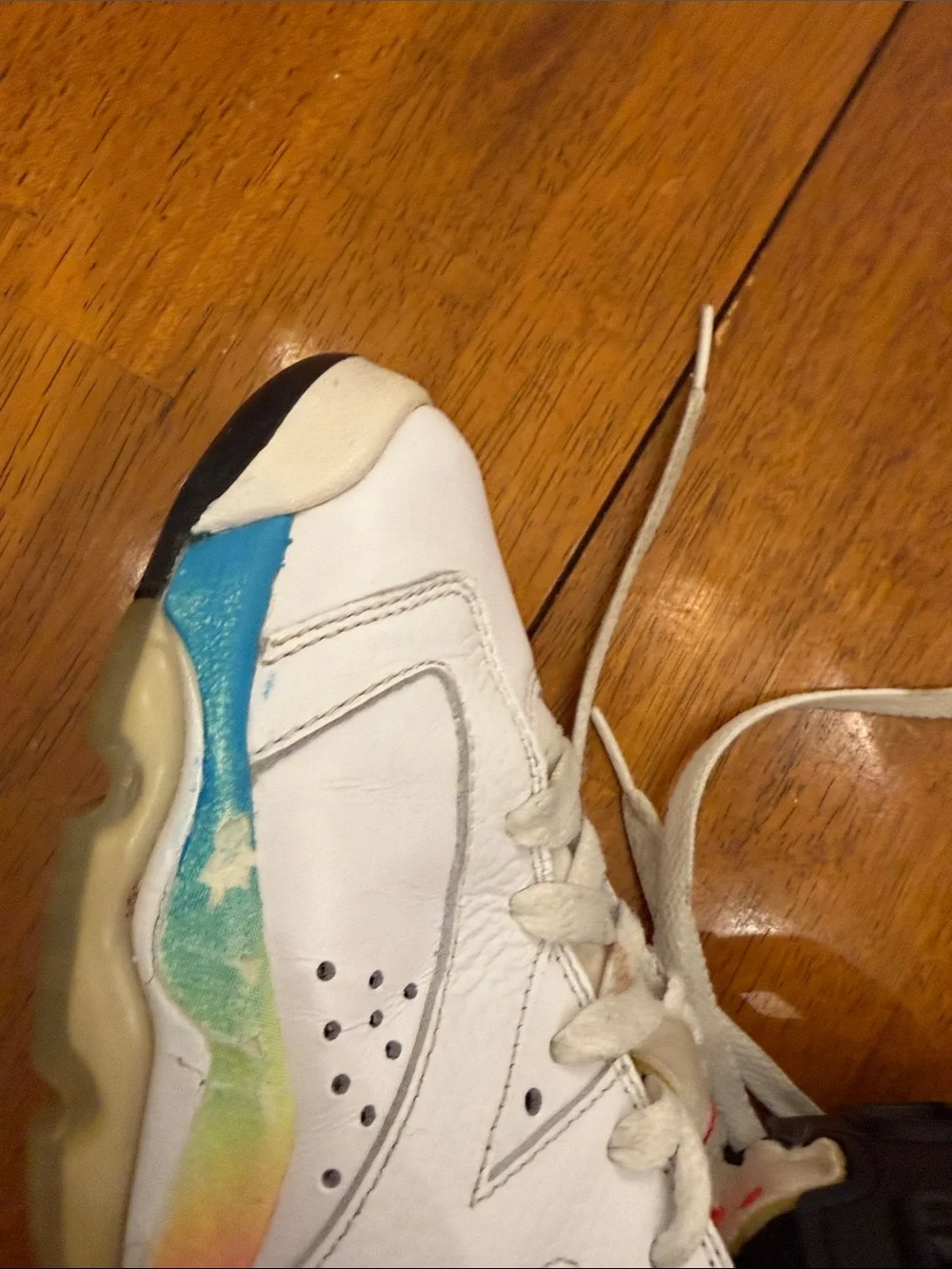 Jordan Kids White Sneakers with Rainbow Gradient Accents 5Y